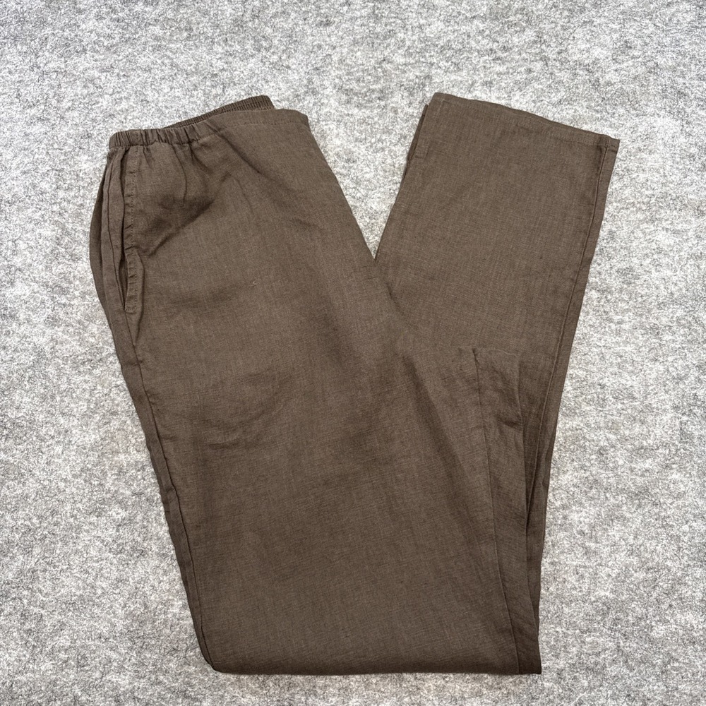 NEW Flax linen pants women's S 6-10 brown pockets side slit minimalist lagenlook